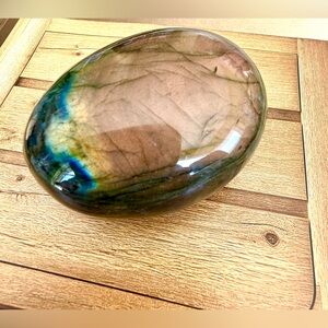 Polished Labradorite Palm Stone - Peach with Blue/Green Flash - Stunning